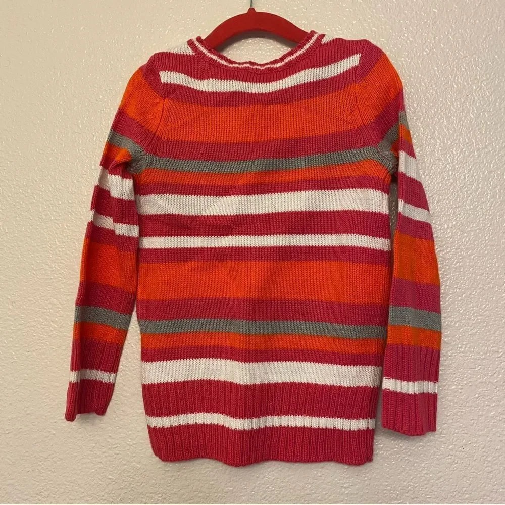 The Children place hot pink orange stripe V neck sweater XS 4 NEW